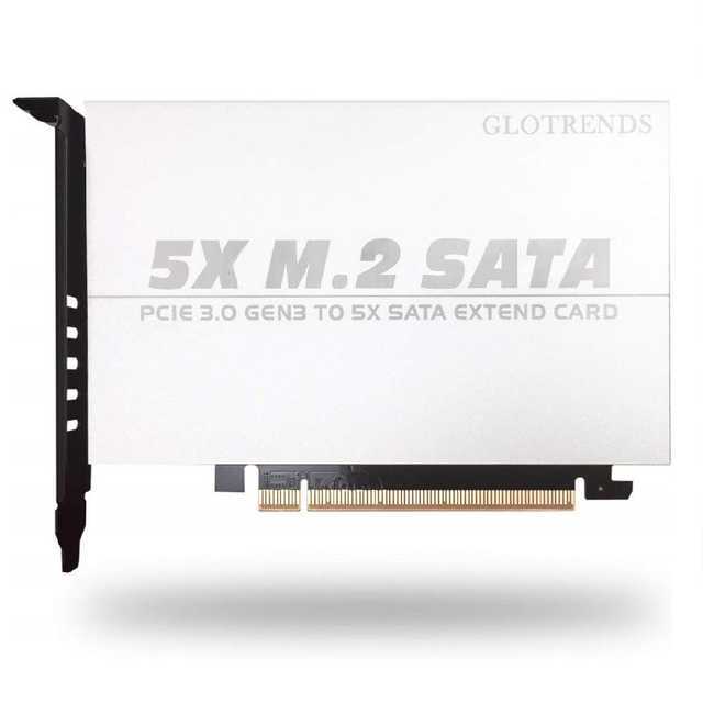 GLOTRENDS 5-Bay M.2 Adapter for SATA SSD/HDD, Soft RAID Support, Up to PCIE 3.0 X2 Bandwidth, Aluminum Cover