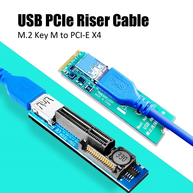 NGFF M.2 Key M to PCI-E X4 Riser Cable (60cm) for BTC Miner Mining, M.2 PCI-E SSD Adapter, etc