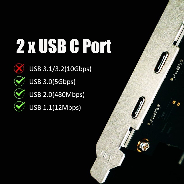 Dual USB 3.0 Type-C 5Gbps PCIe X1 Adapter