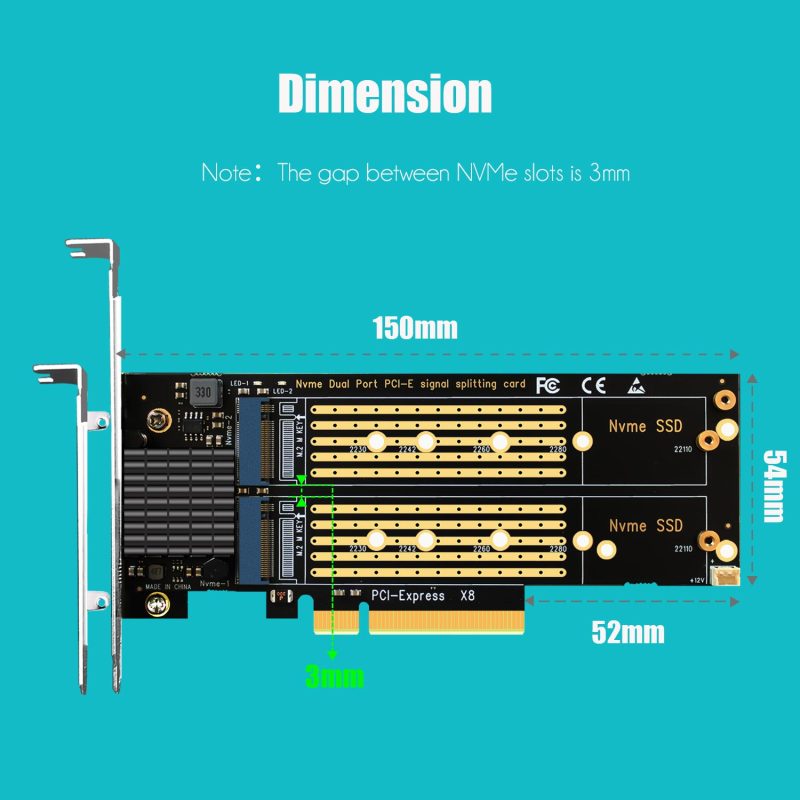 Dual M.2 PCIe NVMe Adapter Without PCIe Splitter Function (PCIe Bifurcation Motherboard is Required), Support M.2 PCIe 4.0/3.0 SSD Soft RAID Setup in Windows/Linux