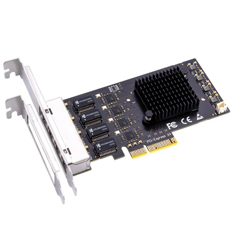 Quad Port 2.5Gbps PCI-E NIC Ethernet Network Card, PCIE 2.0 X4 (20Gbps ) upstream and 12.8Gbps downstream bandwidth