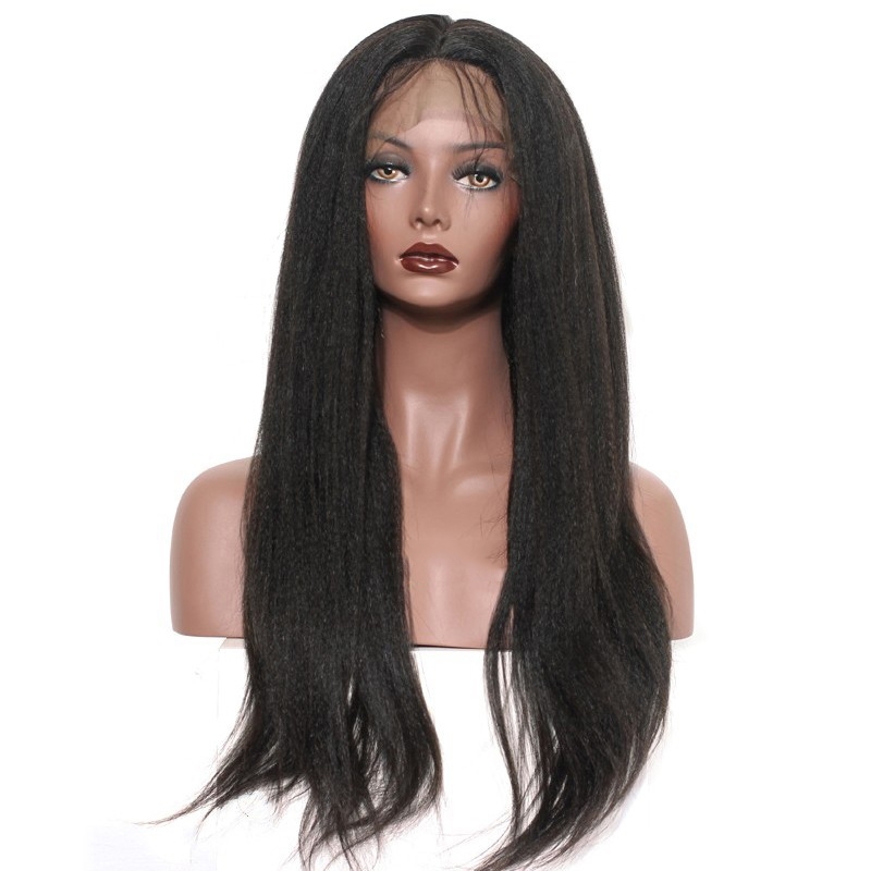 African American Lace Front Wigs Human Hair Lace Wig 250% Density Light Yaki Pre-Plucked Natural Color Hair Bleached Knots With Baby Hair