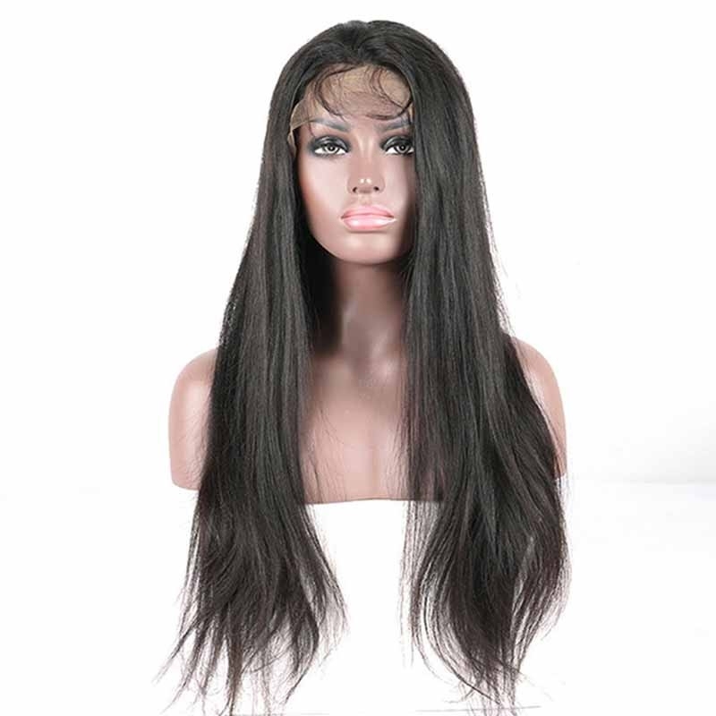 Natural Color Light Yaki Brazilian Remy Hair Full Lace Human Hair Wigs With Natural Baby Hair Hidden Knots Pre-Plucked Human Hair Lace Wig