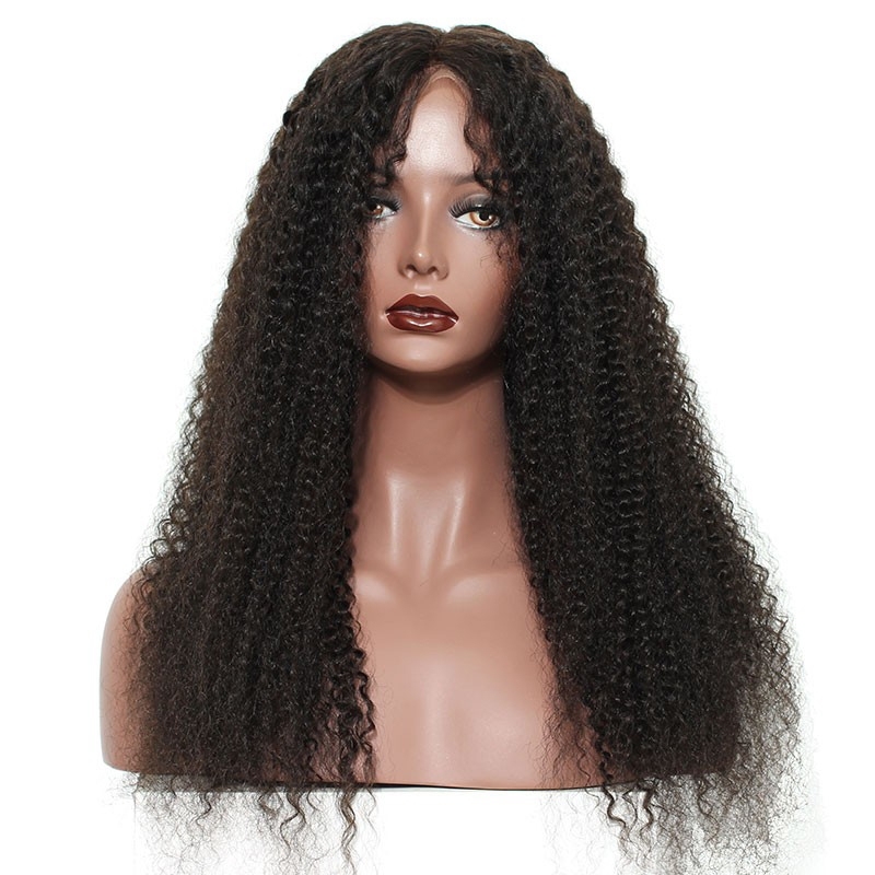 Natural Full Lace Wigs Kinky Curly Human Hair 130% Density Pre-Plucked Brazilian Remy Human Hair Bleached Knots With Baby Hair