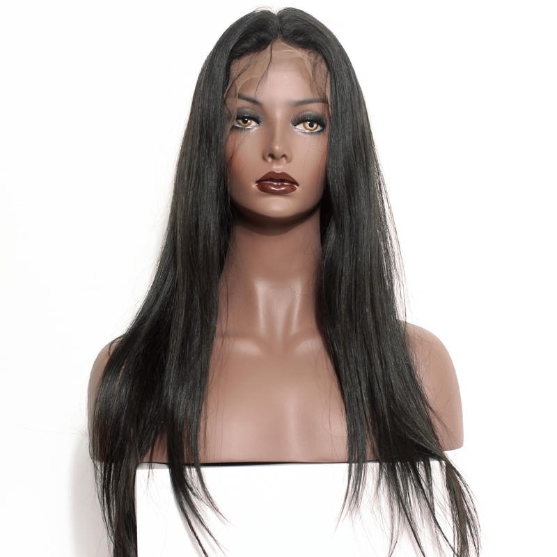 Full Lace Wigs 180% Density Brazilian Human Hair Silk Straight Pre-Plucked Natural Hair Line