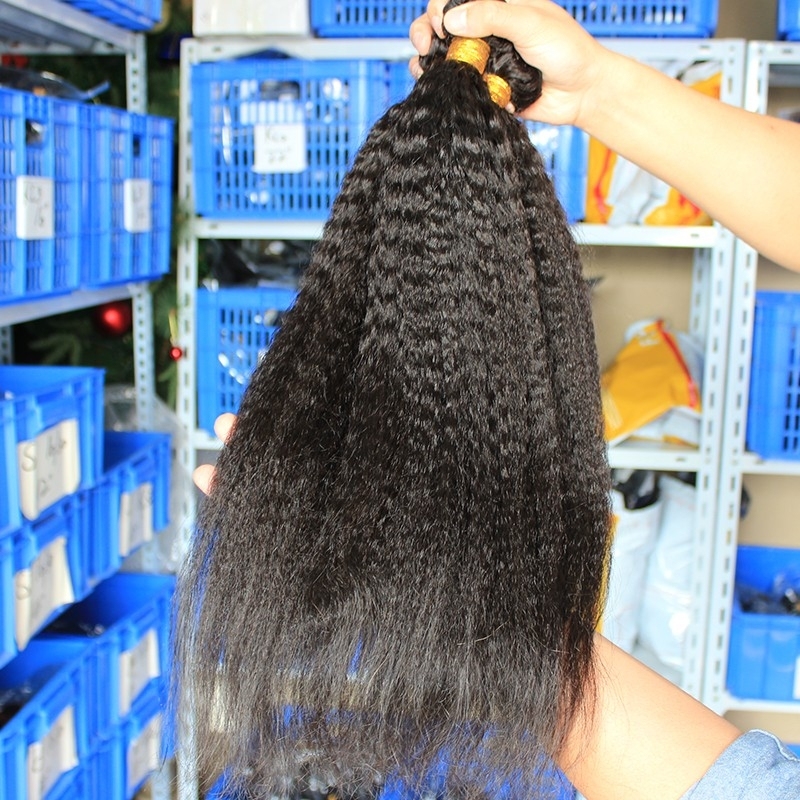 Affordable Natural Color Kinky Straight Peruvian Human Hair Weaves 4pcs Bundles