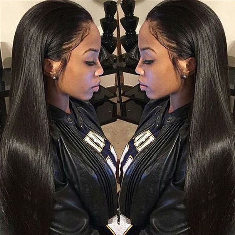 300% Density Lace Front Human Hair Wigs Silk Straight Brazilian Remy Human Hair Wigs Glueless Lace Front Wig for Women Natural Black Color