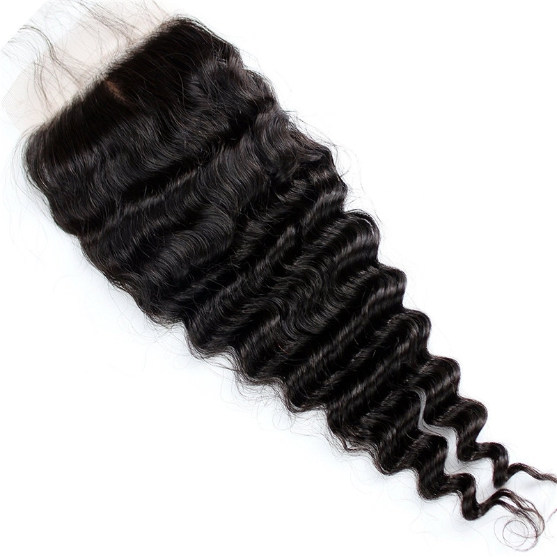 Brazilian Remy Hair Deep Wave Silk Base Closure 4x4 Human Hair Free Middle 3 Part Silk Lace Closure 16inch