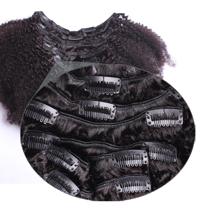 Clip In Human Hair Extensions 4B 4C Afro Kinky Curly Brazilian Non Remy Hair Full Head 7 Pcs Natural Color Hair