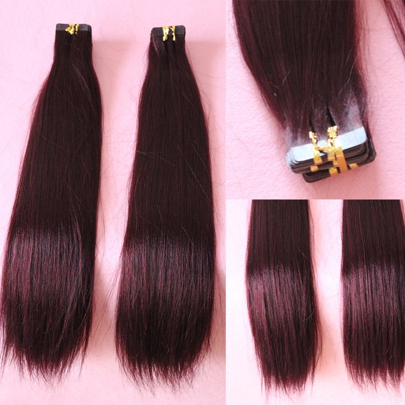 European Hair Tape In Extensions Wine Red #99J Silky Straight Hair Extensions