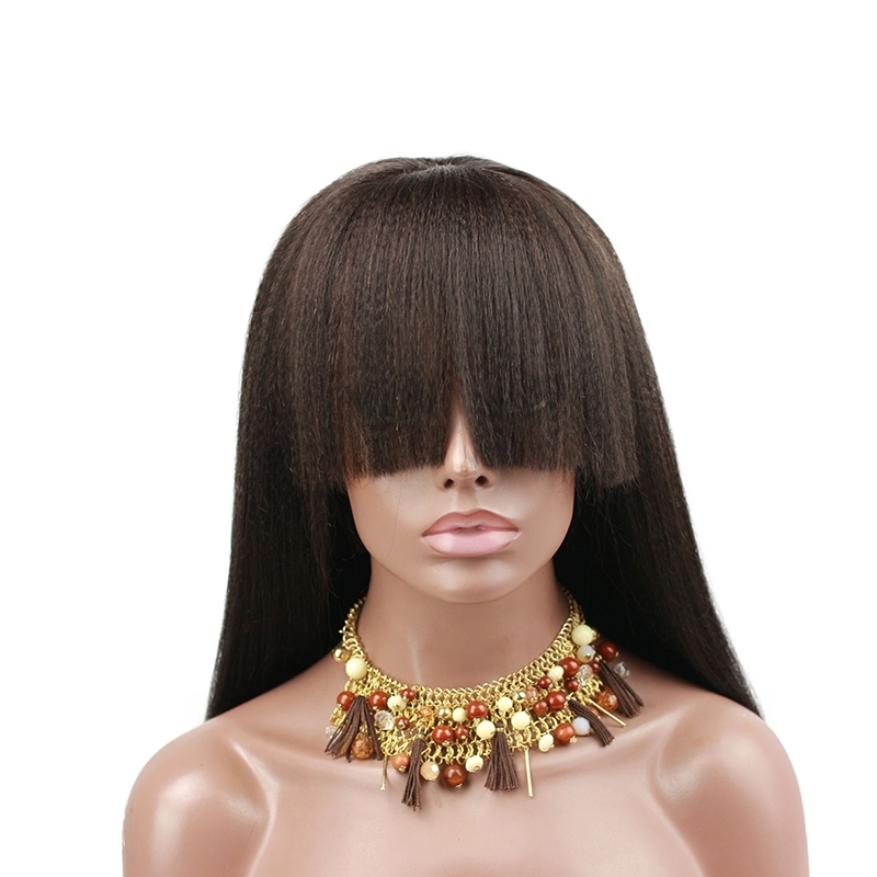 Pre Plucked Human Hair Lace Wigs With Bangs Italian Yaki Human Hair Wigs for Black Women with Baby Hair