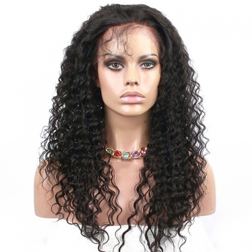 300% High Density Lace Front Human Hair Wig Deep Wave Unprocessed Brazilian Human Hair Lace Front Wig for Black Women Natural Color