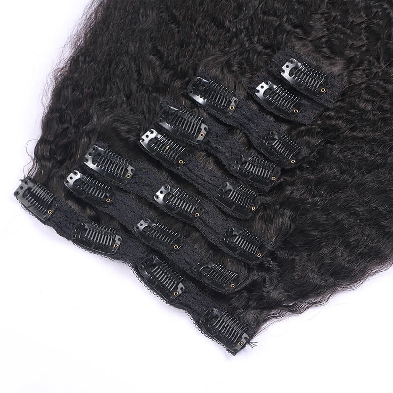 Kinky Straighy Human Hair Natural Color Clips in Hair Extension On Sale