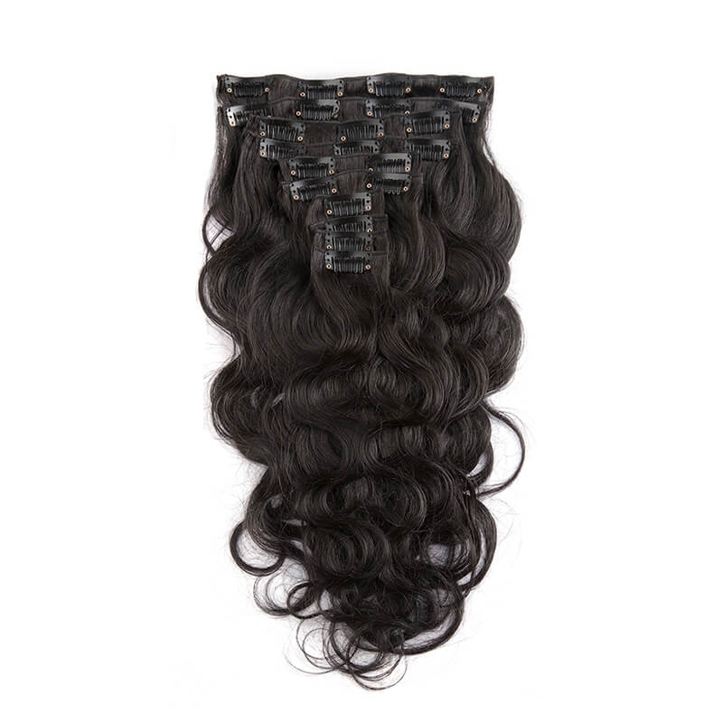 Clips in Hair Extension Unprocessed Body Wave Natural Color Brazilian Human Hair