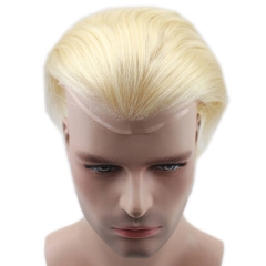 Color #613 French Lace Men Toupee For Men Bleached and tiny Knots Hair Replacement