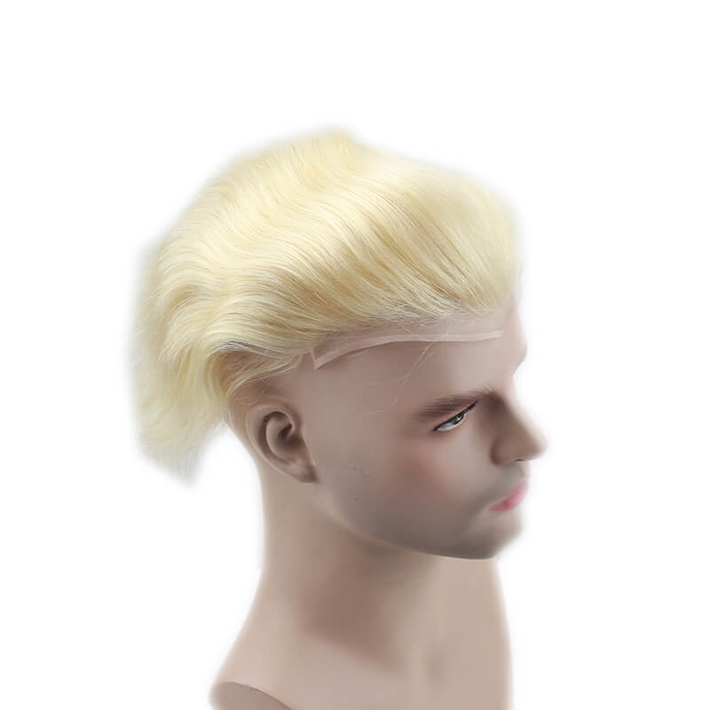 Color #613 French Lace Men Toupee For Men Bleached and tiny Knots Hair Replacement