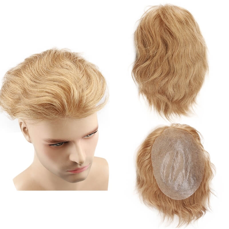 European Virgin human Hairpiece for Men’s Toupee Ultra Transparent Thin Skin PU Replacement Hair Pieces 10”x8” Base Size #21 Color