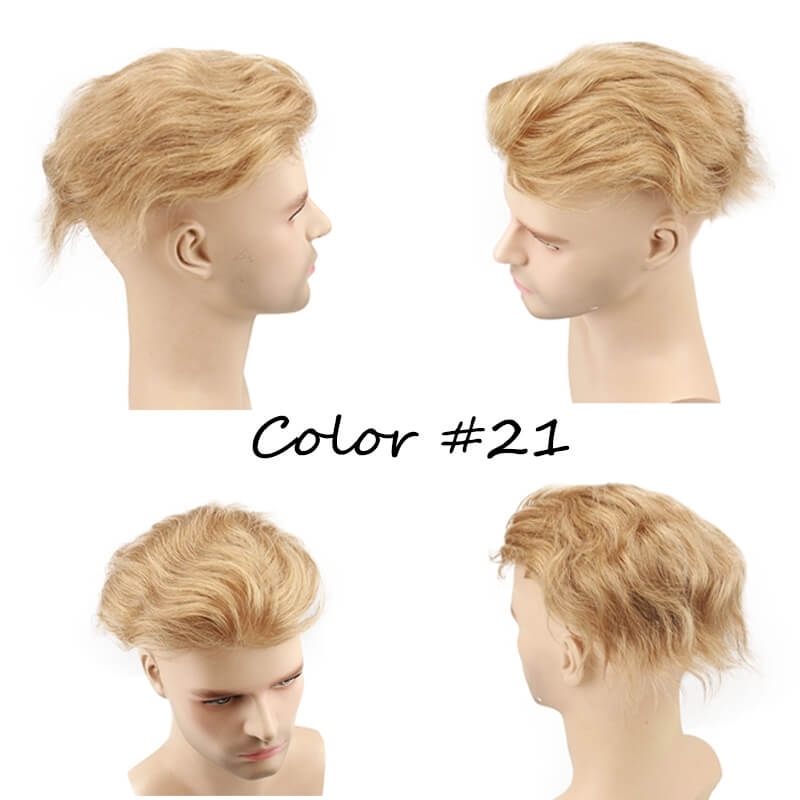 European Virgin human Hairpiece for Men’s Toupee Ultra Transparent Thin Skin PU Replacement Hair Pieces 10”x8” Base Size #21 Color
