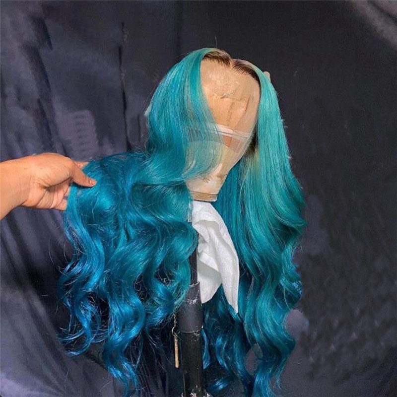Body Wave Blue Wig Ombre Lace Frontal Wig Glueless Remy Brazilian Hair Wigs For Black Women Blue Colored Lace Front Wig 150%