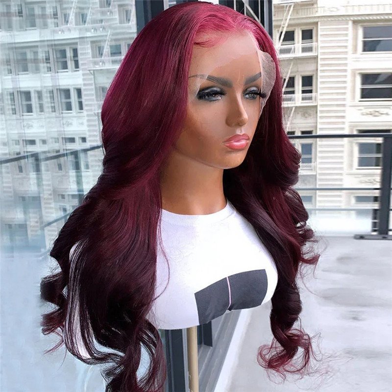 99J Burgundy Lace Front Human Hair Wigs For Women Red Wine Pre Plucked Body Wave Lace Wigs 150% Density Brazilian Remy Hair Wig