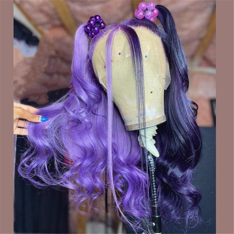 Peruvian Hair Half Light Purple Half Dark Purple Lace Front Wig