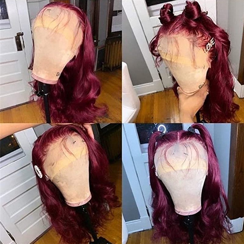 99J Burgundy Lace Front Human Hair Wigs For Women Red Wine Pre Plucked Body Wave Lace Wigs 150% Density Brazilian Remy Hair Wig