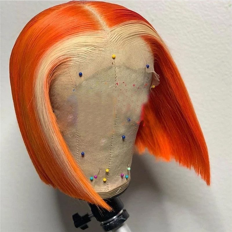 150% Orange Blonde Bob Lace Front Wig Brazilian Remy Bob Ombre Colored Human Hair Wigs For Women