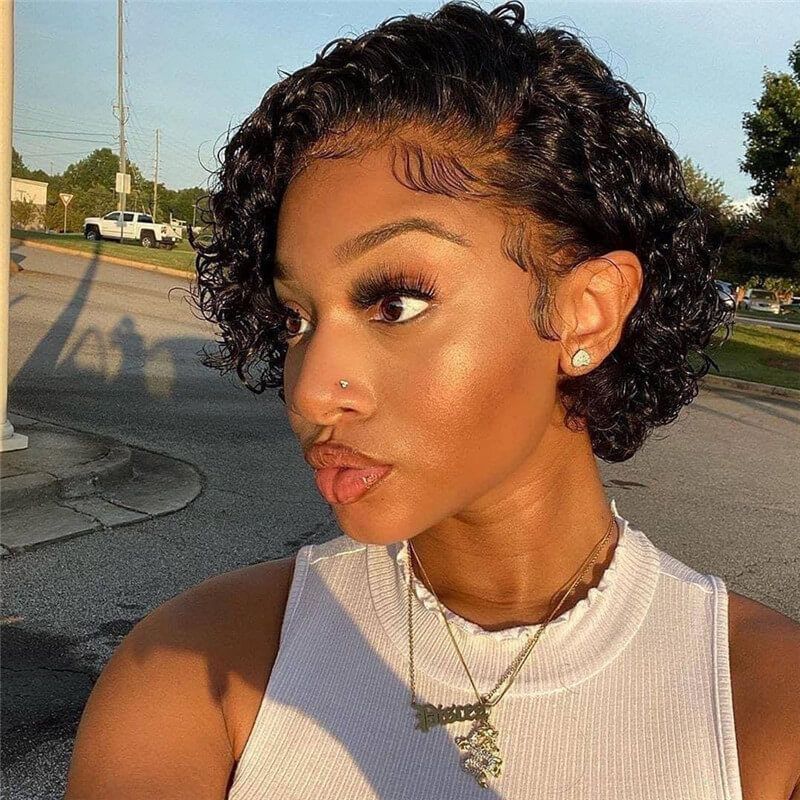 150% Pixie Cut Wig Human Hair Short Pixie Curly Wigs For Women Brazilian Remy Hair CLosure Wig 360 Lace Frontal Wig Glueless