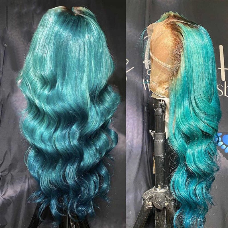 Body Wave Blue Wig Ombre Lace Frontal Wig Glueless Remy Brazilian Hair Wigs For Black Women Blue Colored Lace Front Wig 150%