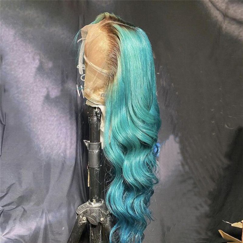 Body Wave Blue Wig Ombre Lace Frontal Wig Glueless Remy Brazilian Hair Wigs For Black Women Blue Colored Lace Front Wig 150%