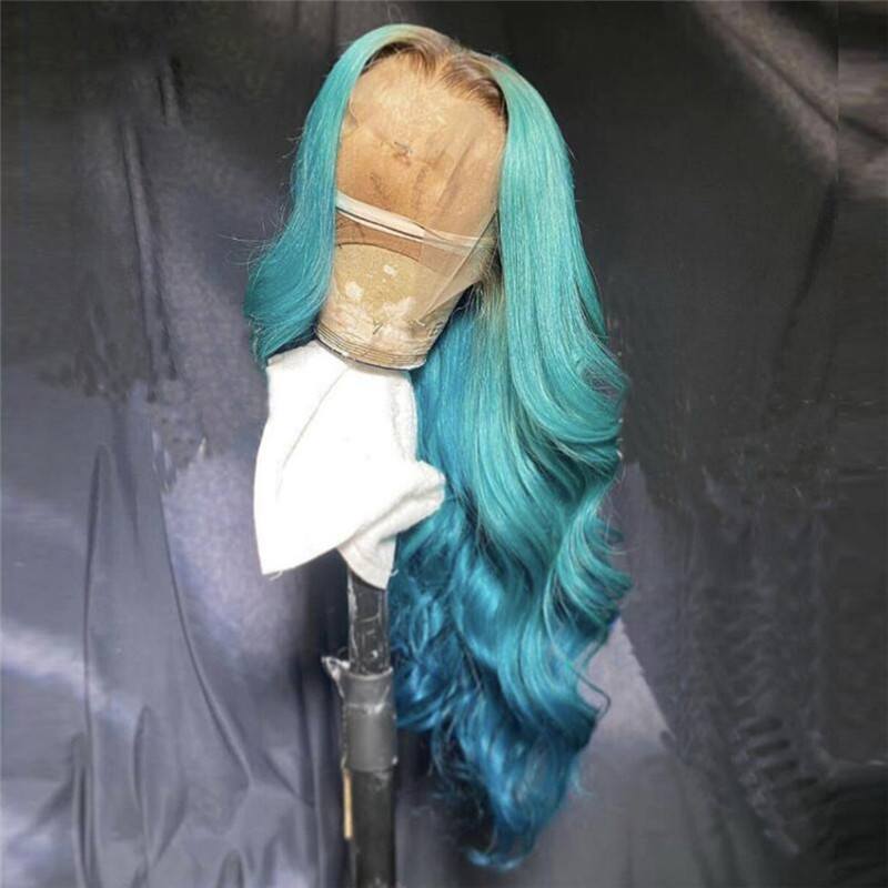 Body Wave Blue Wig Ombre Lace Frontal Wig Glueless Remy Brazilian Hair Wigs For Black Women Blue Colored Lace Front Wig 150%