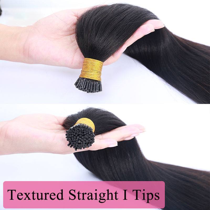 Coarse Yaki Straight I Tip Hair Extensions Textured Straight I Tip Microlinks For Women Brazilian Virgin Hair Pwigs