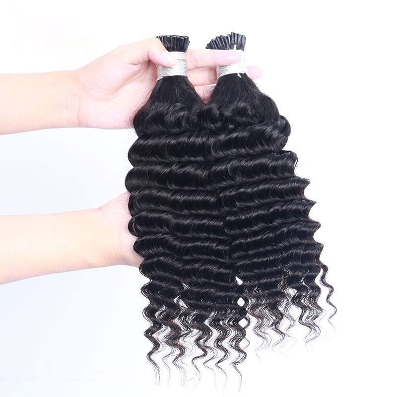 Deep Wave I Tip Hair Extensions Microlinks Brazilian Virgin Hair Bulk Curly I Tip Hair Extensions For Black Women Pwigs