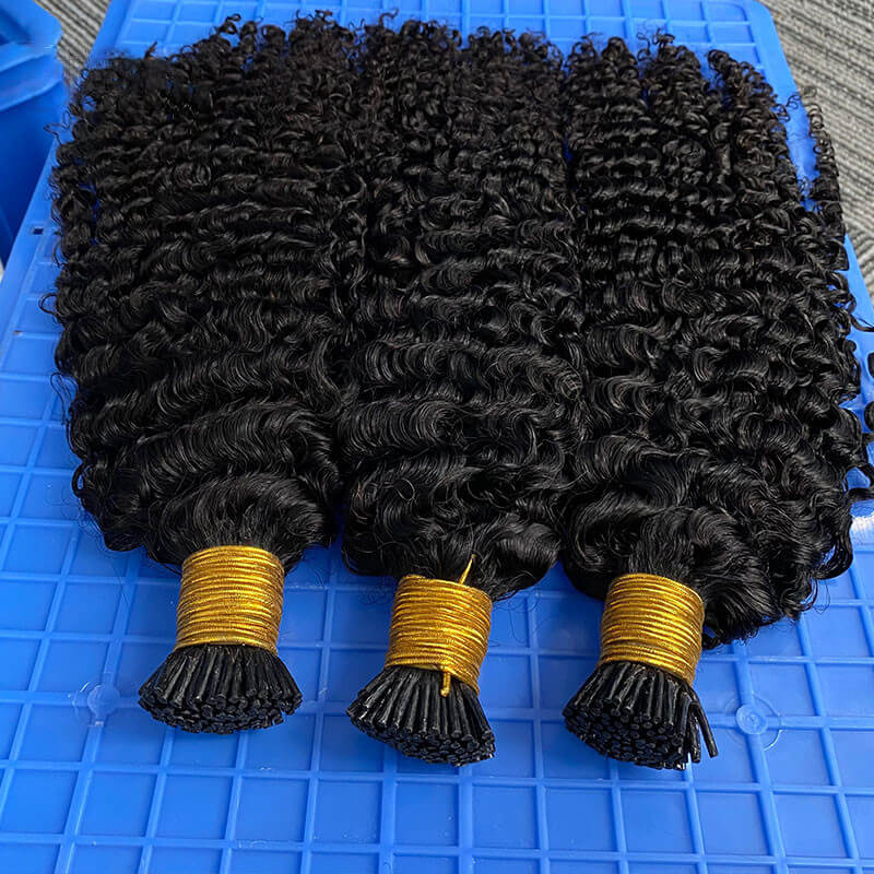 3B 3C Kinky Curly Microlinks Human Hair Extensions Brazilian Virgin Hair Weave Bundles I Tip Hair Extensions Bulk Pwigs