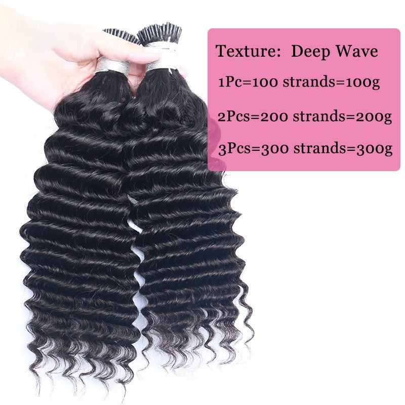 Deep Wave I Tip Hair Extensions Microlinks Brazilian Virgin Hair Bulk Curly I Tip Hair Extensions For Black Women Pwigs