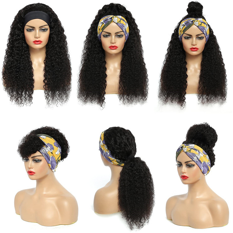 Headband Wigs Curly Human Hair for Black Women Glueless None Lace Front Wig Brazilian Virgin Hair Headband Wig Curly Half Wigs Human Hair