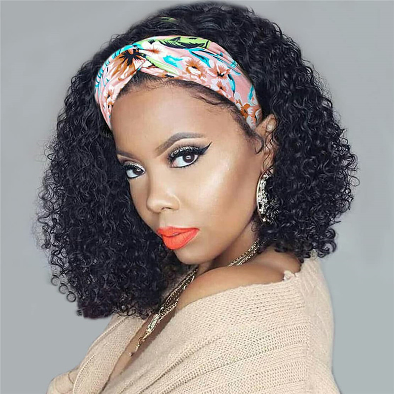 Headband Wig Deep Wave 18 inch Human Hair Wigs None Lace Front Wigs Virgin Hair Machine Made Wigs curly hair Headband for Black Women