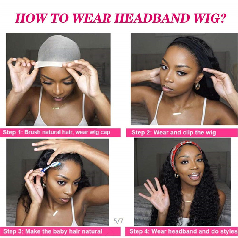 Headband Wigs For Black Women Water Wave Headband Wig Human Hair Band Wig Glueless None Lace Front Wigs Machine Made Easy Wear Wigs