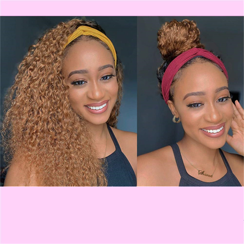 Highlighted Blonde  HeadBand Wig Curly Human Hair Wigs for Black Women Brazilian 10A Human Hair None Lace Front Water Wave Wigs Machine Made Wigs