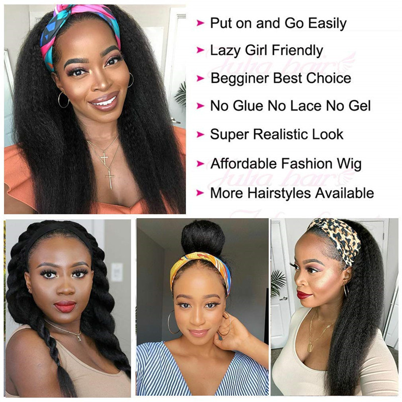 Kinky Straight Headband Wig Human Hair Brazilian Virgin Hair Headband Wigs Human Hair for Black Women