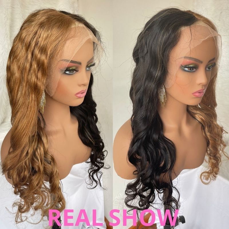 Human Hair Half Black Half Blond Color Lace Front Wig