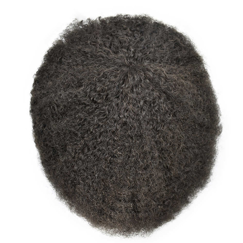 Pwigs Hairpiece Afro Toupee For Black Men Full Poly Skin Pu African American Curly Afro Wig 150% Density Toupee Hairpieces 10X8 Inch