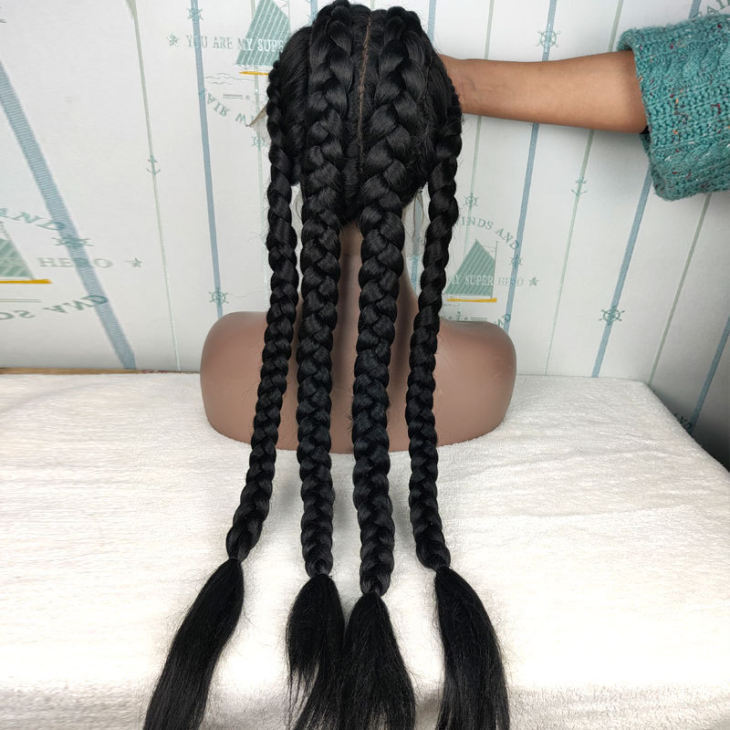 Braid Hair Wig Synthetic Hair African American Box Black Wigs Wholesale 4 Long Box Braided 360 Lace Wigs For Black Women
