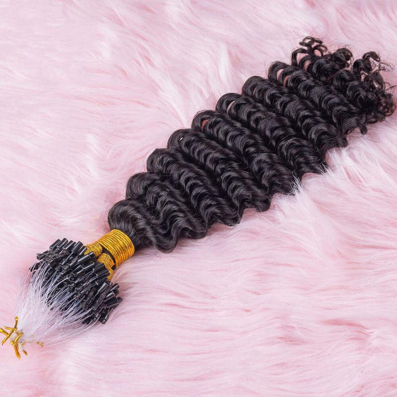 Kinky Curly Bead Loop Human Hair Extensions Brazilian Virgin Hair Weave I Tip Micro Ring Extensions