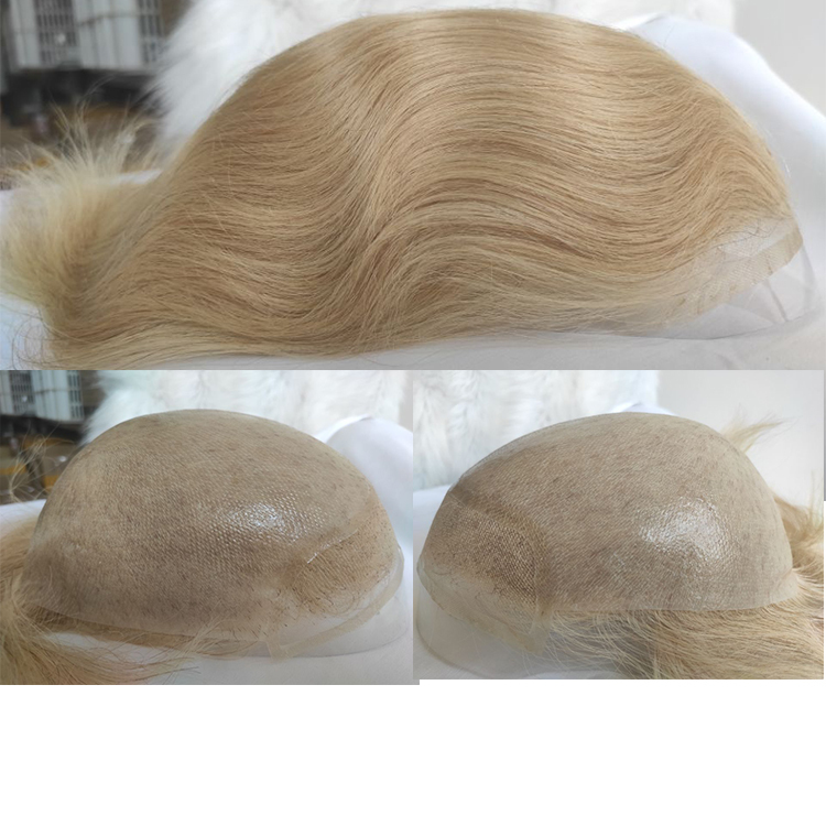 Men's Toupee Hairpieces Replacement System For Men PU Base With Frontal Swiss Lace Net 100% Virgin Human Hair 10x8 &quot;Base Size 4TBlonde Color