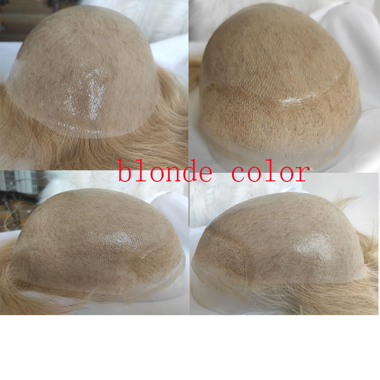 Men's Toupee Hairpieces Replacement System For Men PU Base With Frontal Swiss Lace Net 100% Virgin Human Hair 10x8 &quot;Base Size 4TBlonde Color