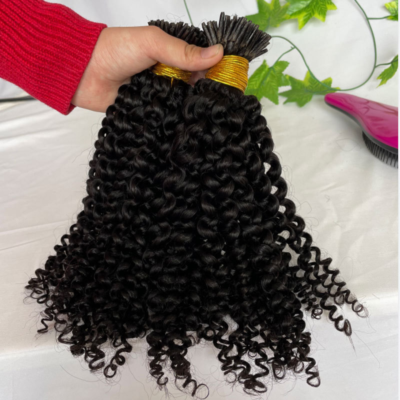 Kinky Curly I Tip Human Hair Extension Curly Remy Hair Stick I Tip Hair African American Microlinks Fusion Hair Pre bondeding 100St