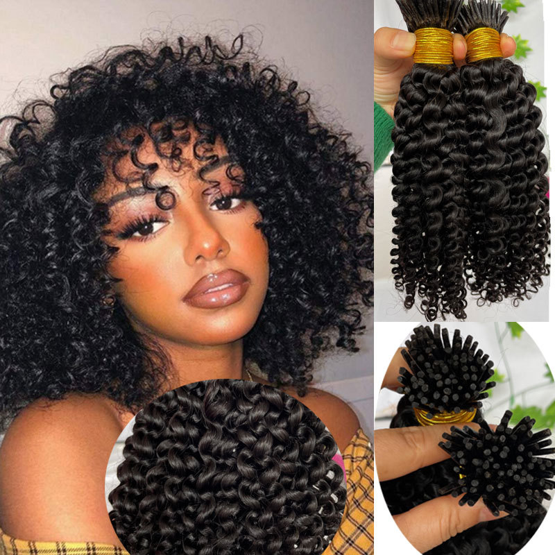 Kinky Curly I Tip Human Hair Extension Curly Remy Hair Stick I Tip Hair African American Microlinks Fusion Hair Pre bondeding 100St