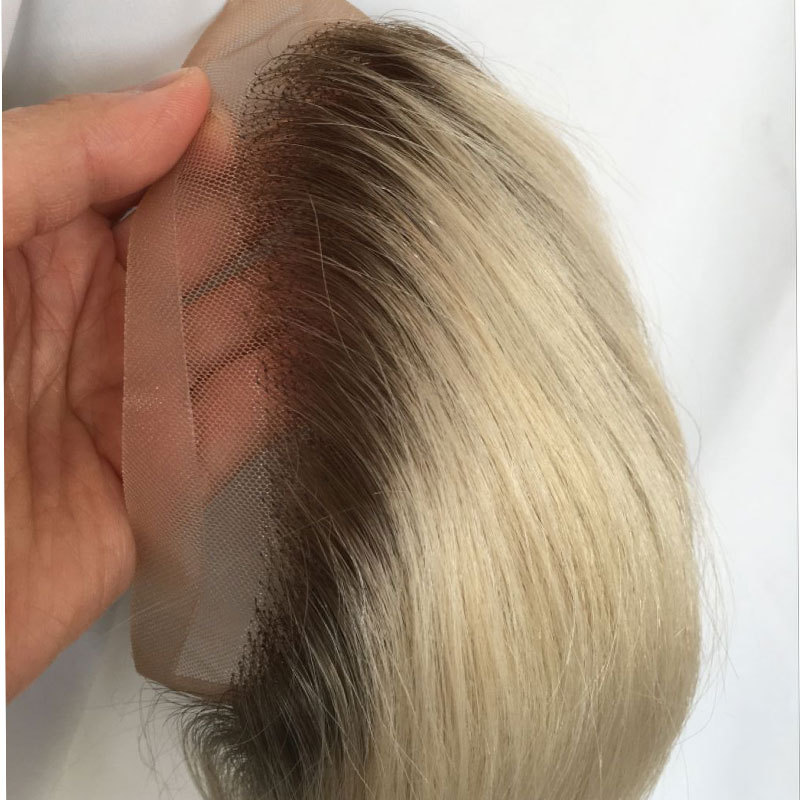 Human Hair Piece Wigs Toupee for Men Hair Replacement System Human Hair Toupee For Men Natural Lace Front with Skin 10x8 Straight 60# White Color