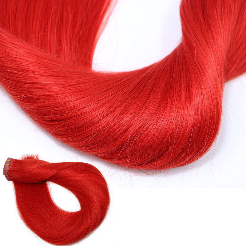 Tape In Remy Human Hair Extensions 20pcs 50g  #red Remy Hair Extensions Seamless Skin Weft Remy Silk Straight Hair Glue in Extensions